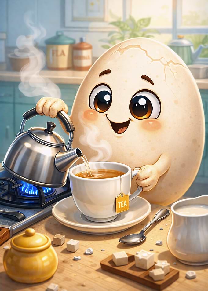 Cartoon Egg Character Pouring Tea