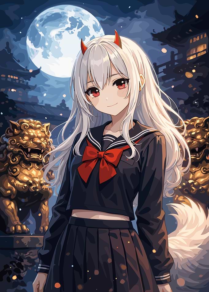 Anime Girl with Horns and Tail