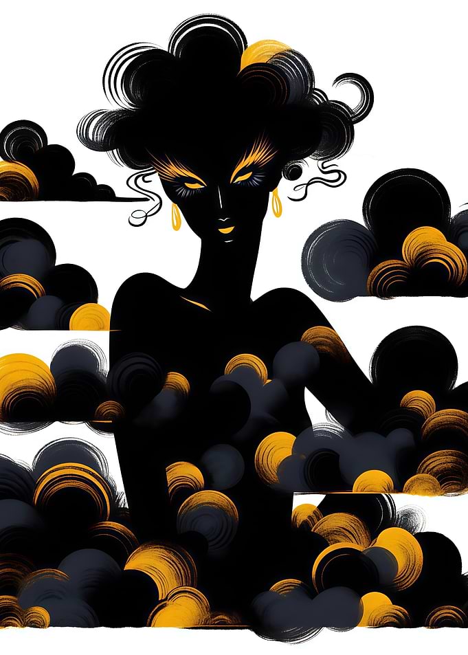 Silhouette Woman Surrounded by Clouds