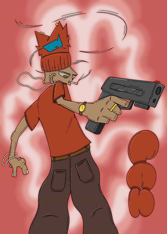 Gun and crown