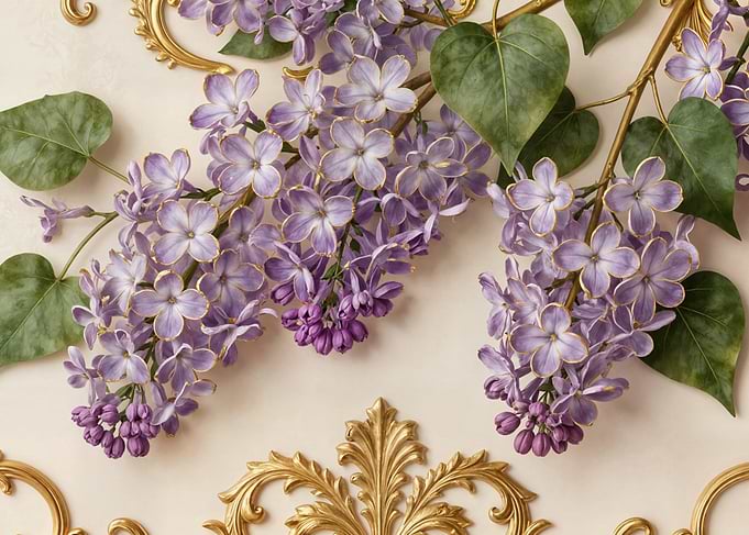 Lilac Flowers with Golden Ornaments
