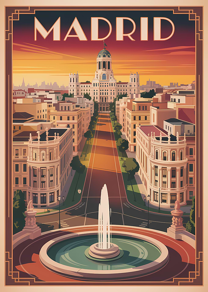Madrid Travel Poster Art Deco Style