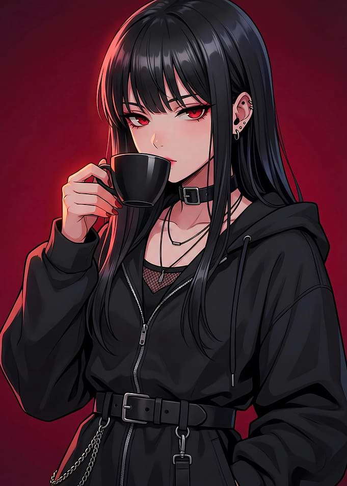 Anime Girl Drinking Coffee