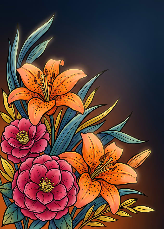 Floral Arrangement with Lilies and Roses