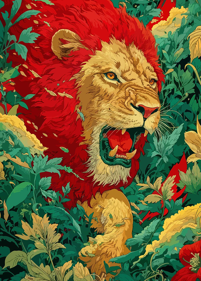 Roaring Lion in Lush Foliage