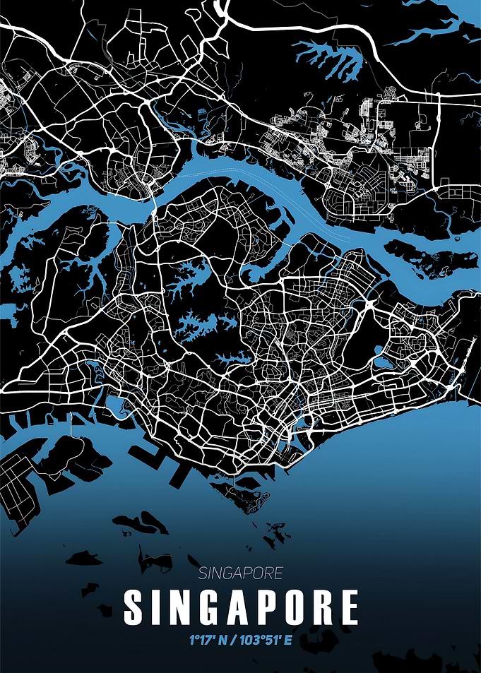 Singapore City Map - Black and White