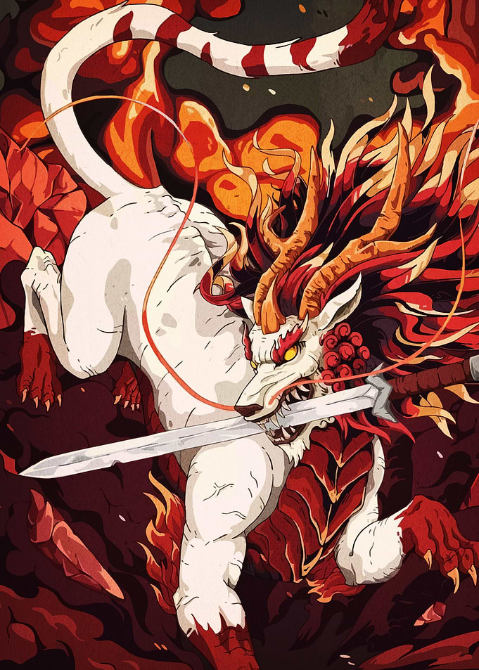 Mythical Creature with Sword Illustration