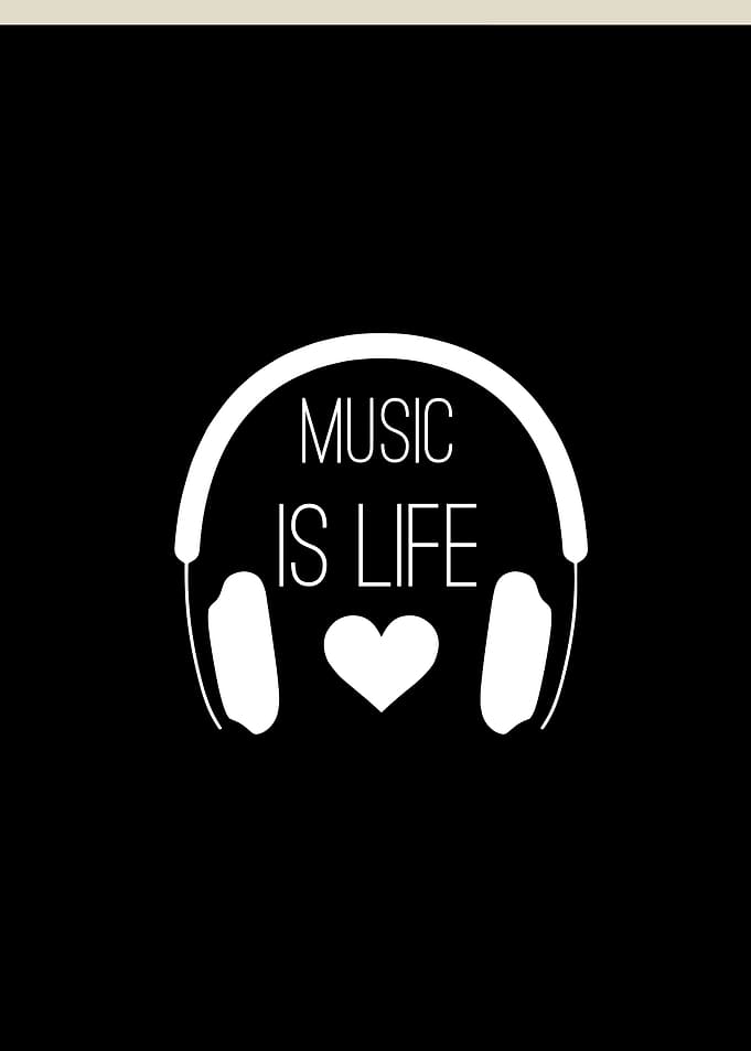 Music is Life Headphones Black and White