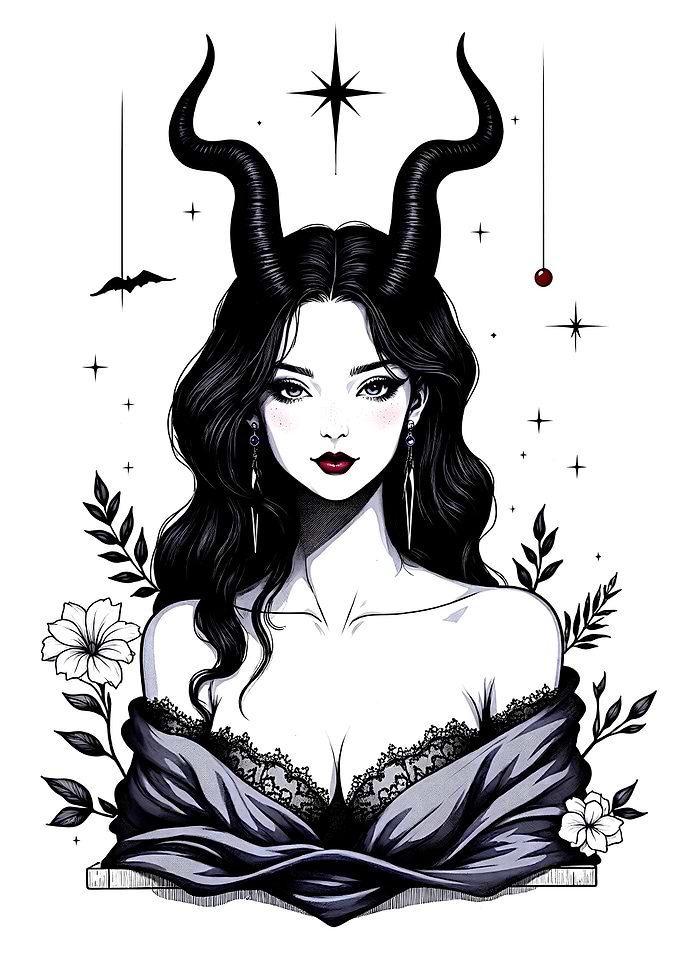 Gothic Horned Woman Portrait