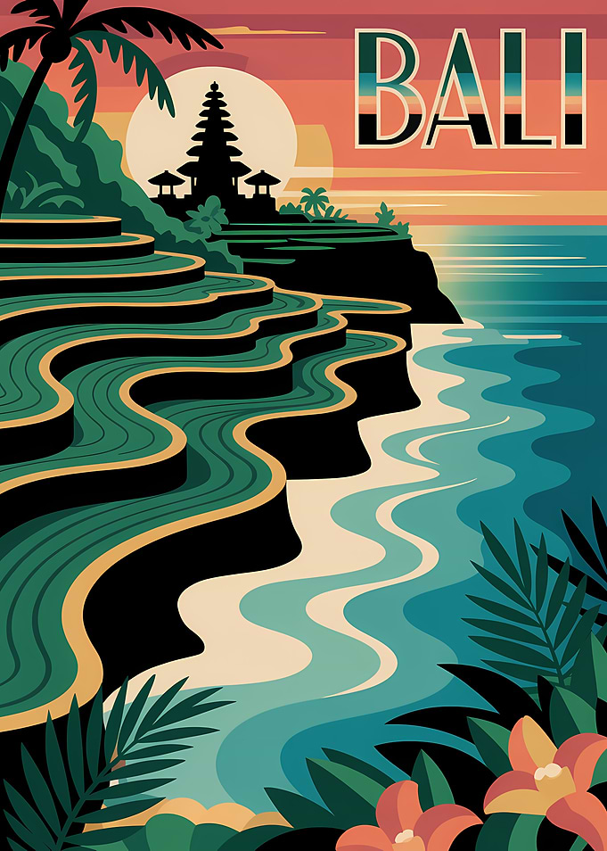 Bali Travel Poster with Rice Terraces