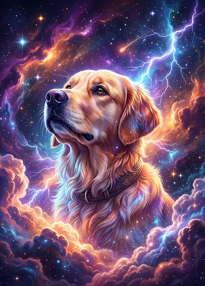 Golden Retriever in Cosmic Storm