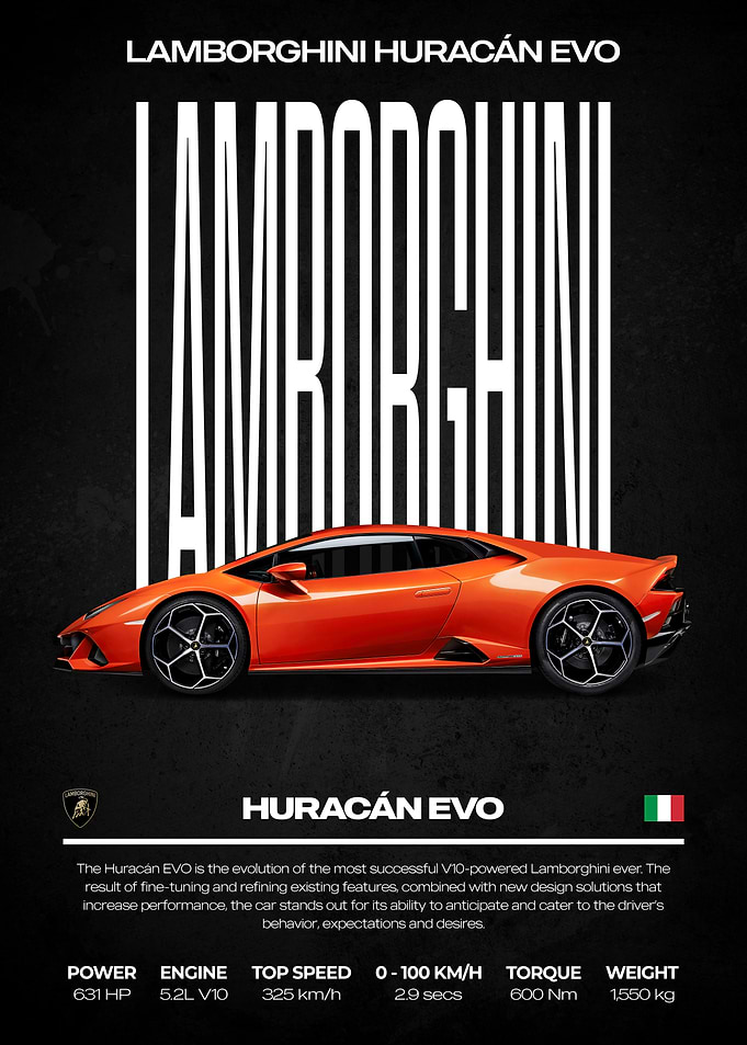 Lamborghini Huracan EVO Orange Car Poster