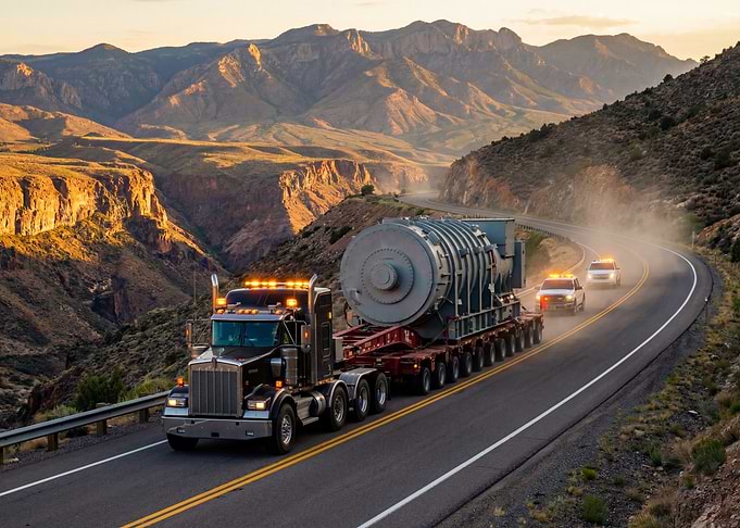 Oversized Load Transport on Mountain Road