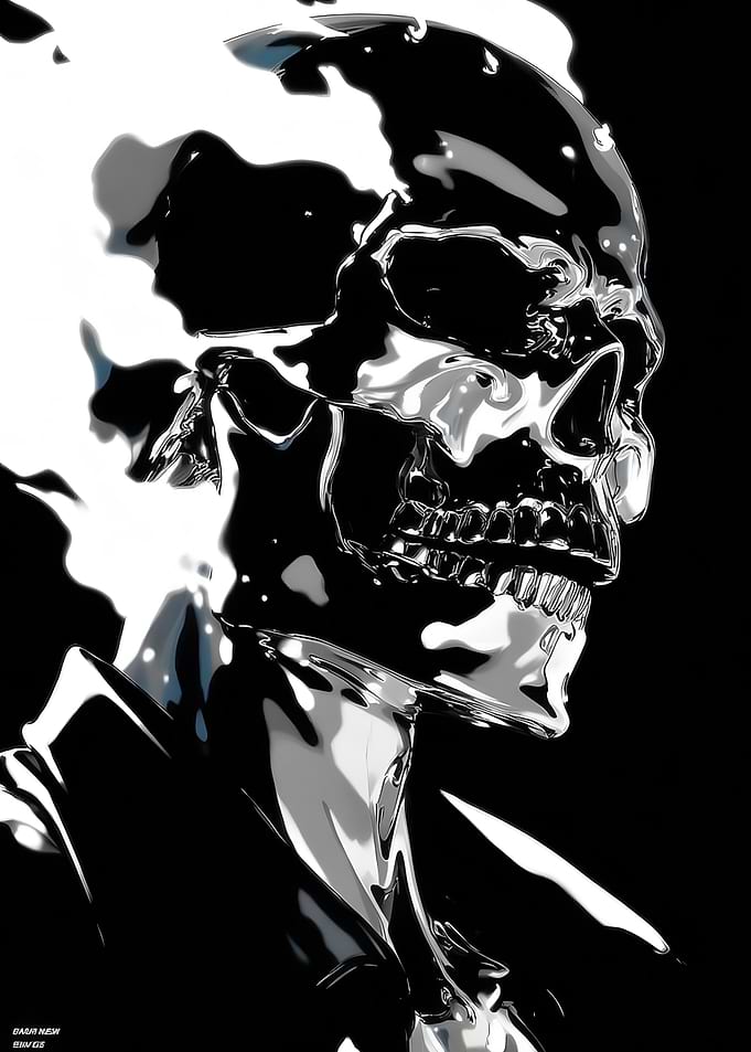 Chrome Skull on Black Background