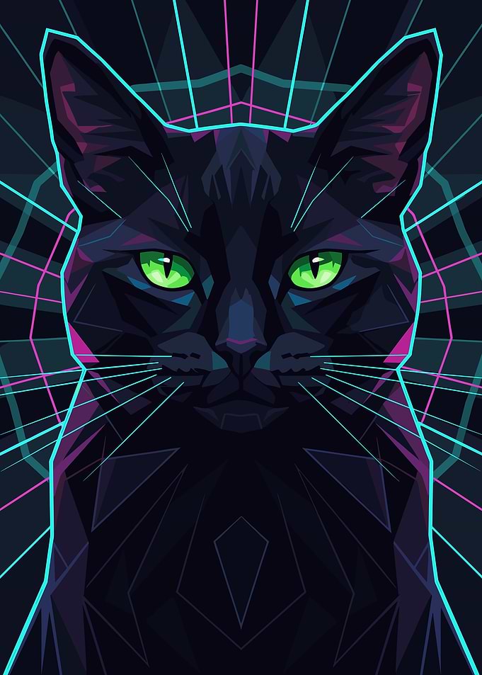 Geometric Black Cat with Neon Accents