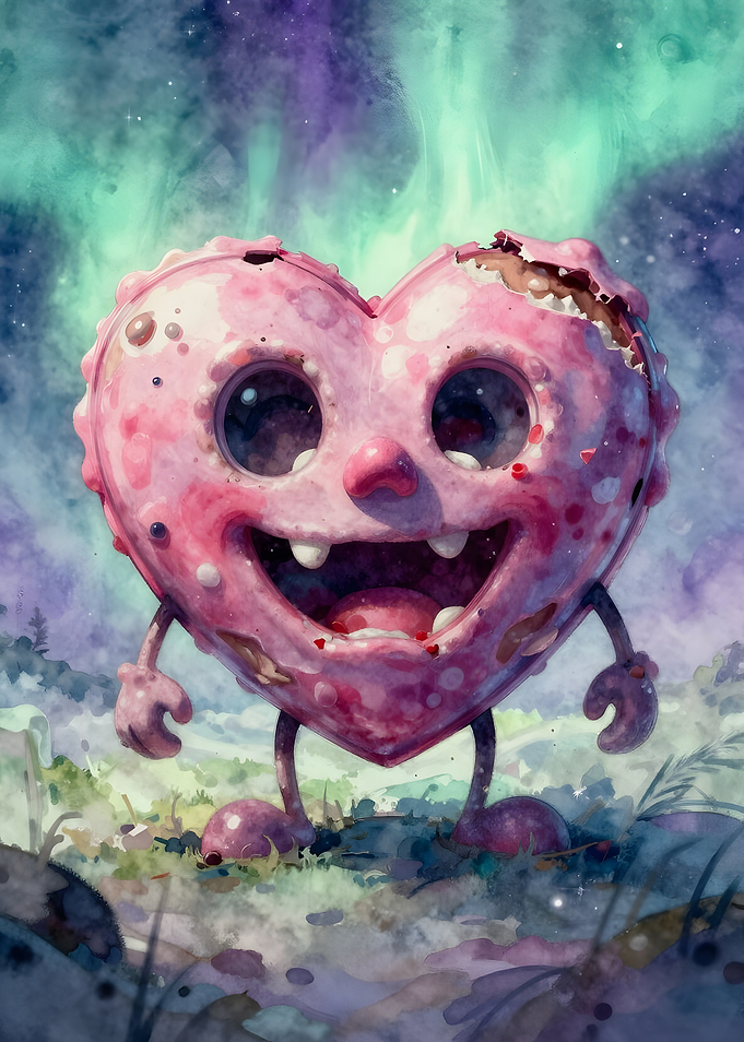Cartoon Heart Character in Landscape