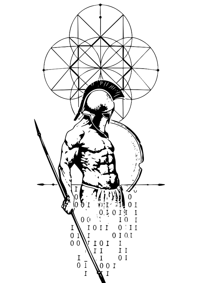 Spartan Warrior with Geometric and Binary Elements