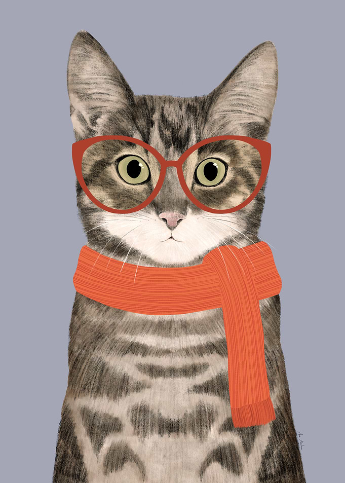 Cat with Glasses and Scarf