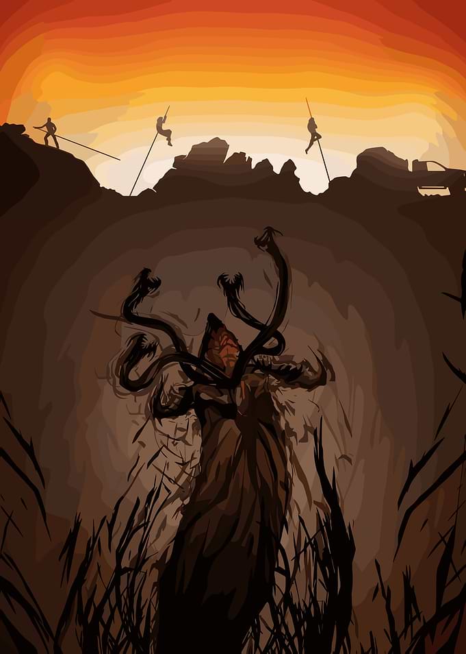 Apocalyptic Landscape with Monster and Survivors