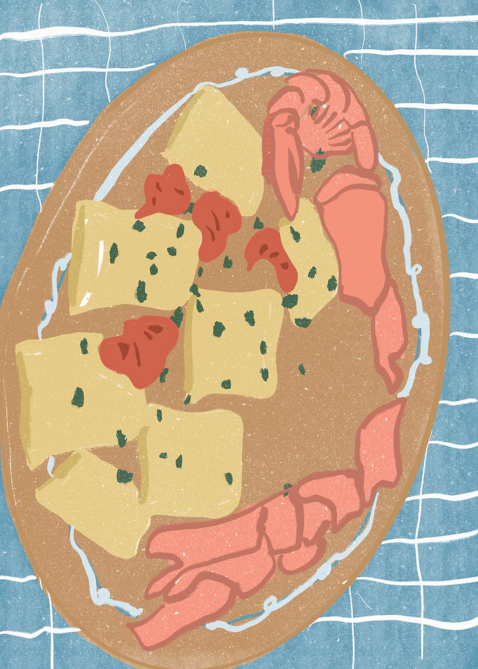Shrimp and Tofu Dish Illustration