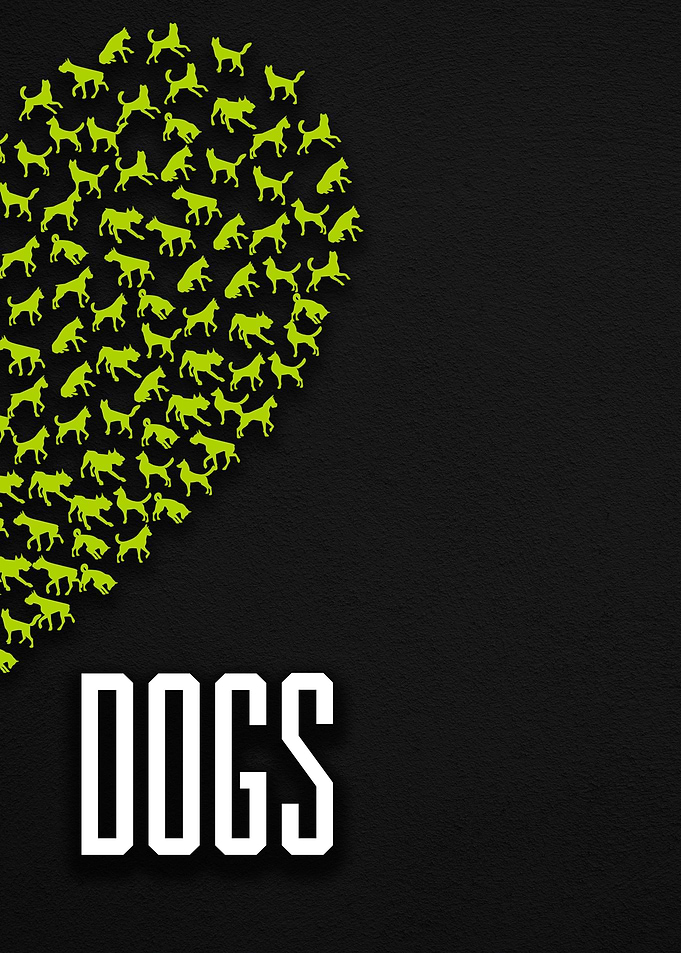 Dog Silhouettes Heart on Black Background