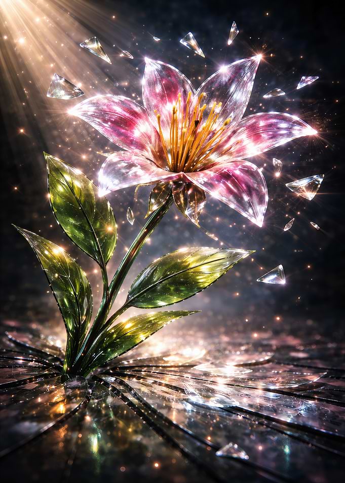 Crystal Flower Emerging from Shattered Ground