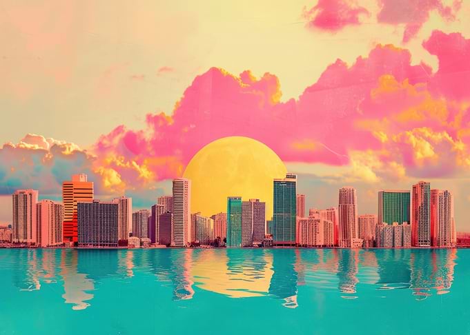 Miami Skyline with Retro Colors