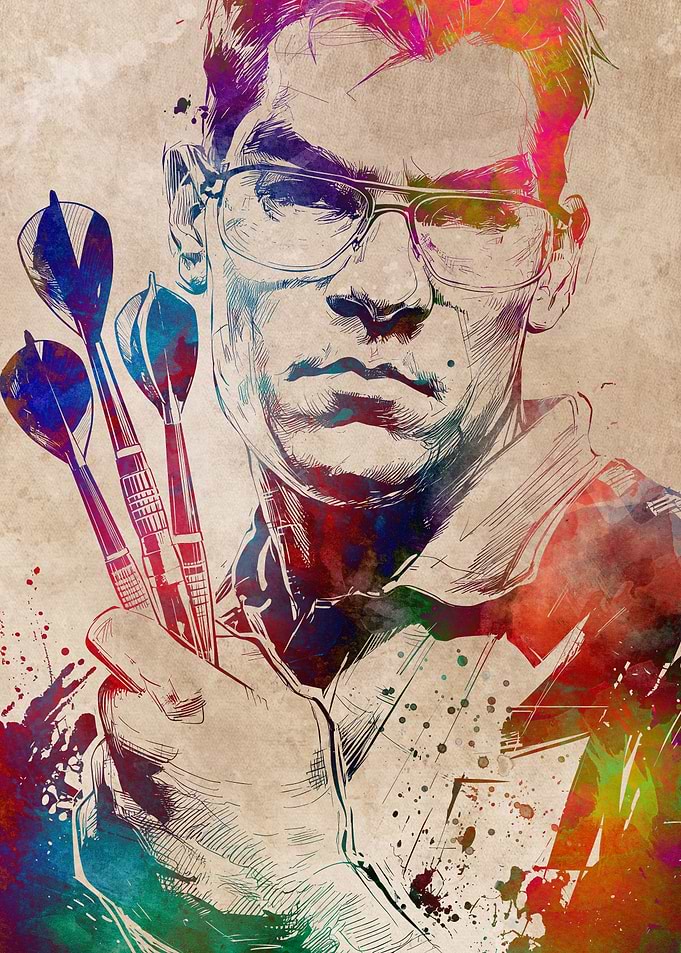 Darts Player Watercolor Portrait