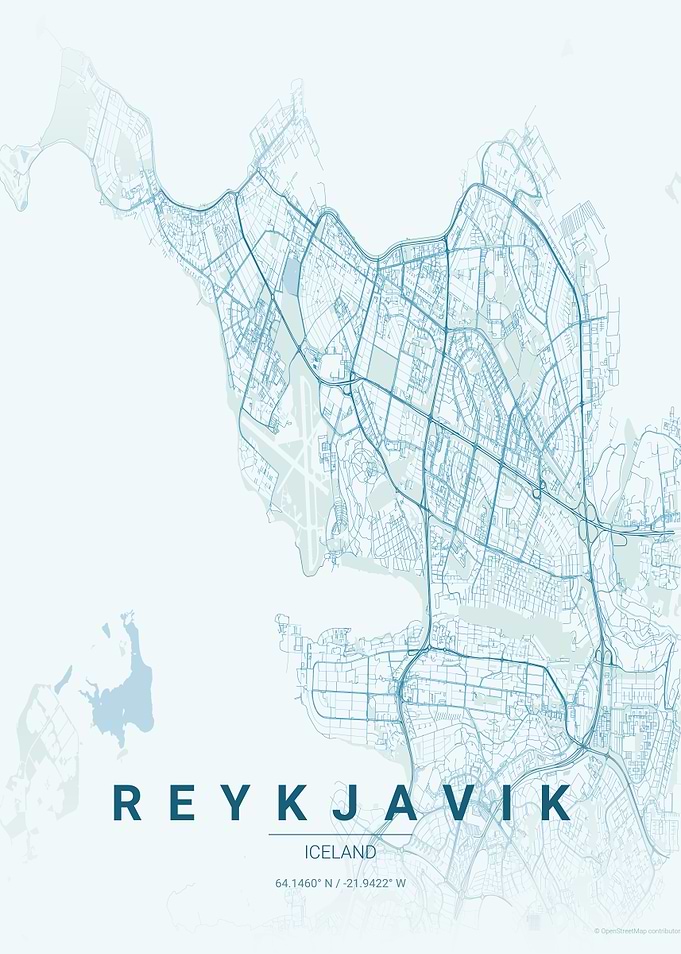 Reykjavik Iceland City Map Art