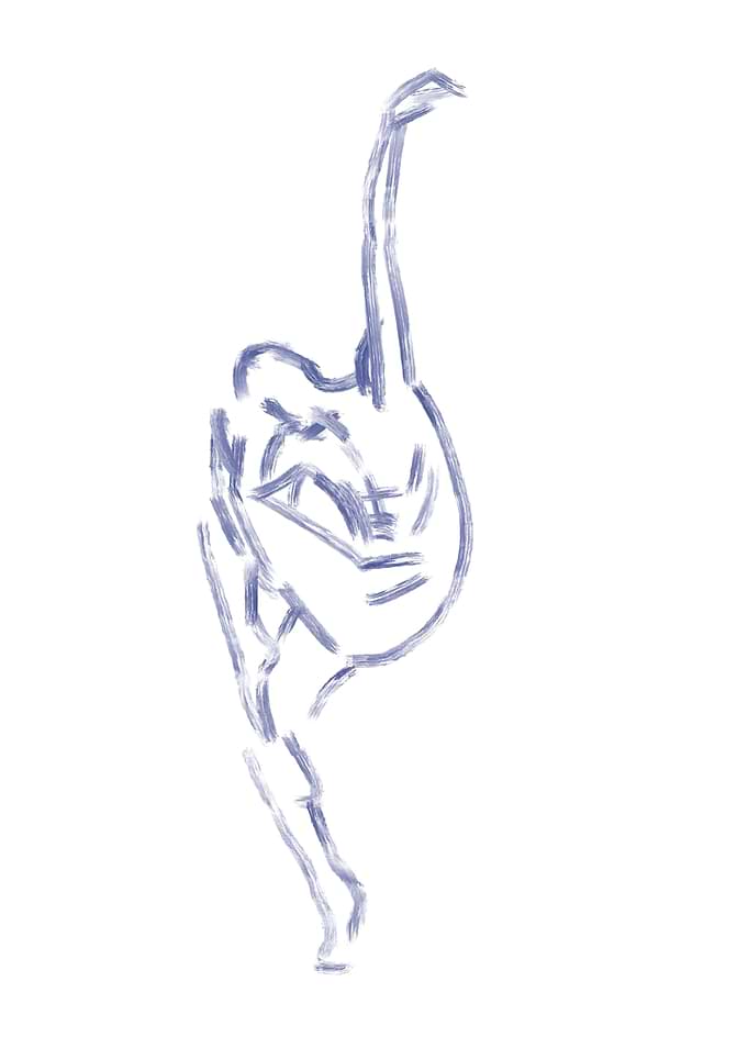 Blue Figure Sketch of a Dancer on White Background