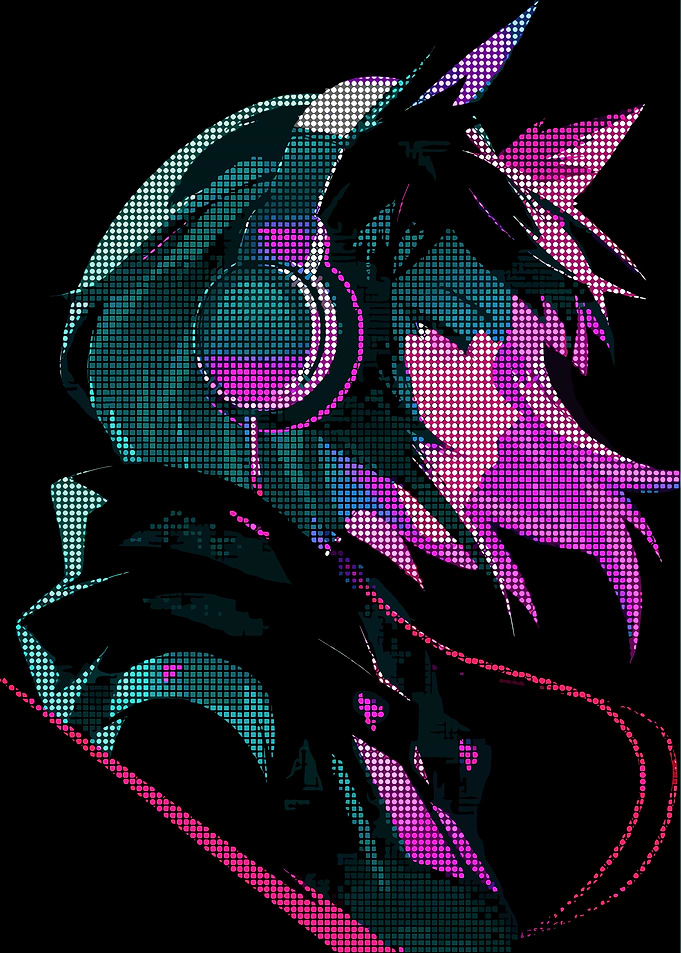 Abstract Anime Character with Headphones