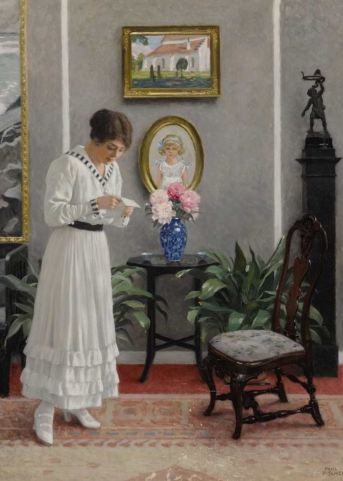 Woman Reading Letter in Interior Painting