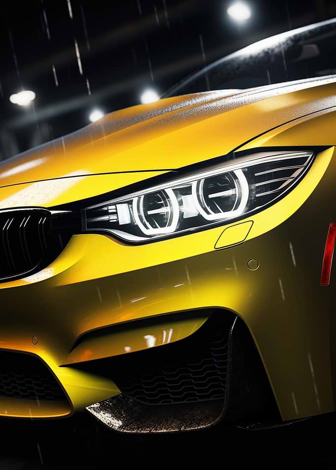 Yellow BMW M4 in the Rain