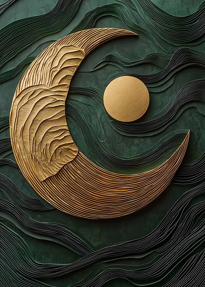 Golden Crescent Moon and Circle Art