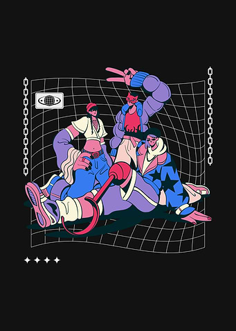 Three Figures in a Retro Graphic