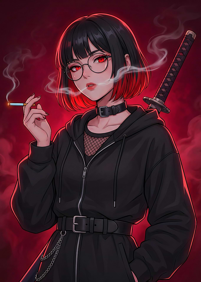 Anime Girl Smoking with Katana