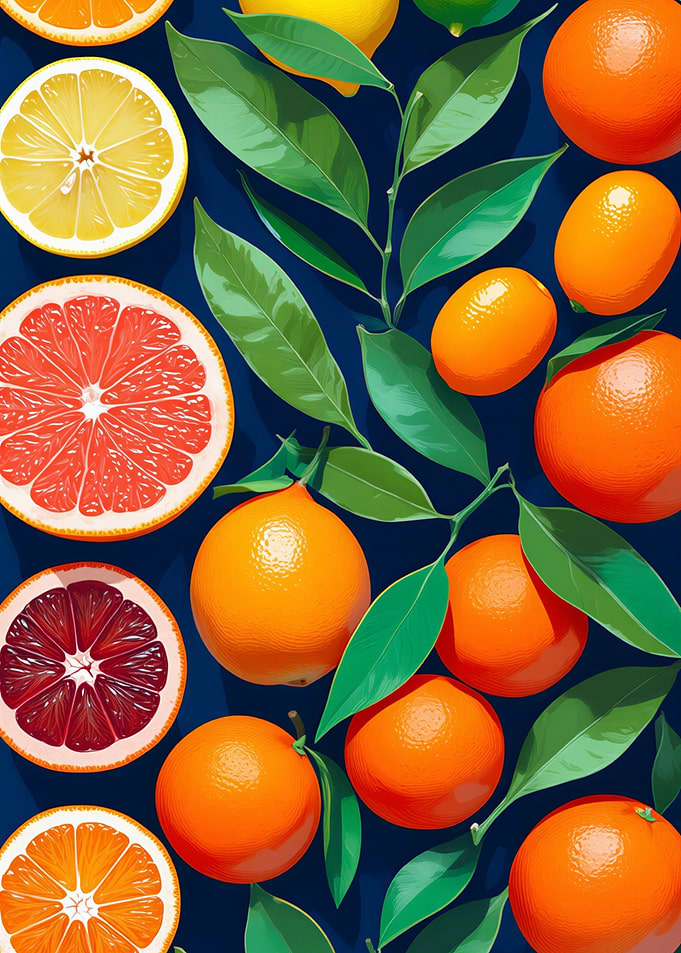 Citrus Fruits and Leaves Pattern