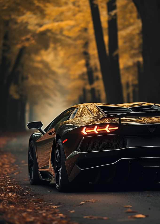 Lamborghini on Autumn Road