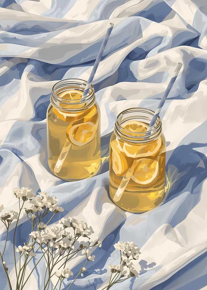 Lemonade Jars on Striped Cloth