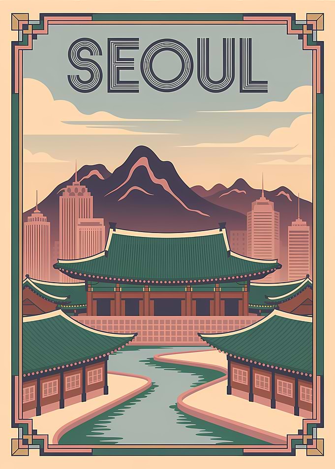 Seoul Vintage Travel Poster