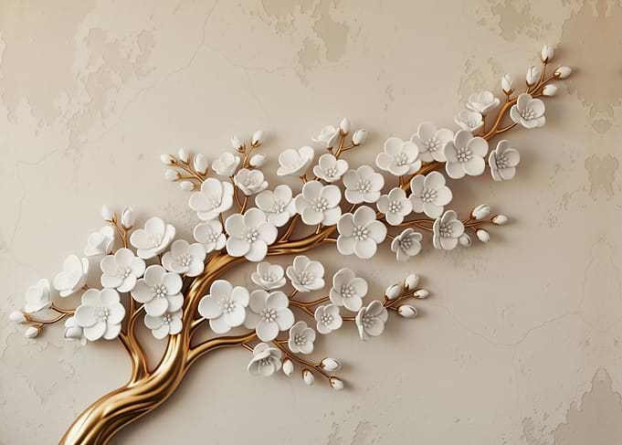 White Flowers on Golden Branch