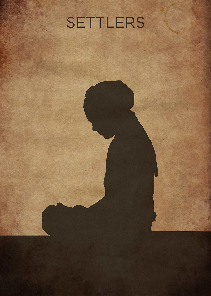 Settlers Silhouette Vintage Poster