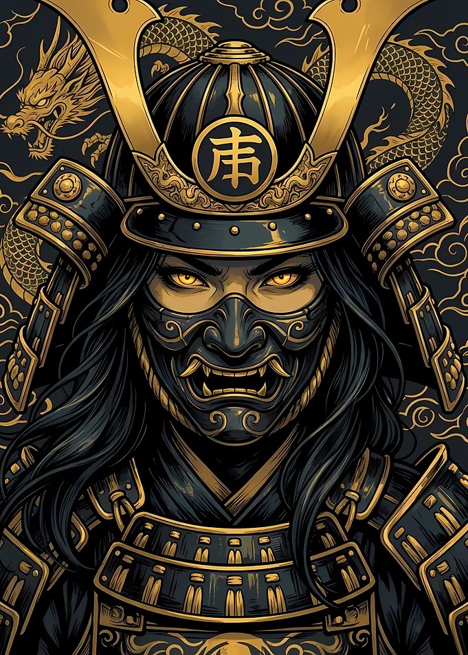Samurai Warrior with Dragon Background