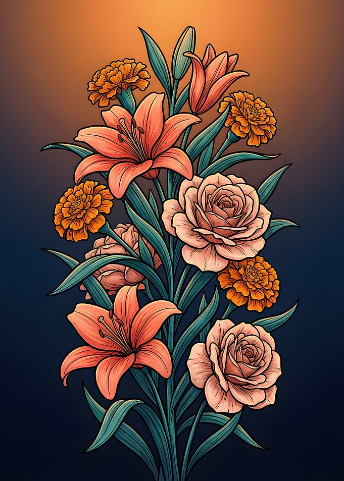 Floral arrangement with lilies and roses