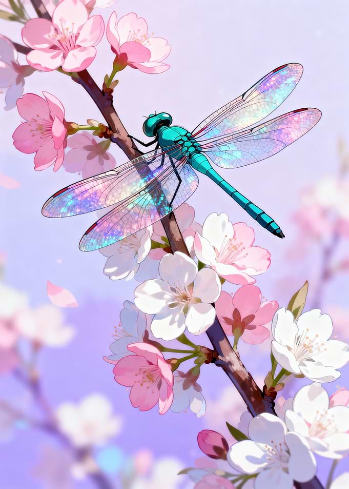 Dragonfly on Cherry Blossom Branch