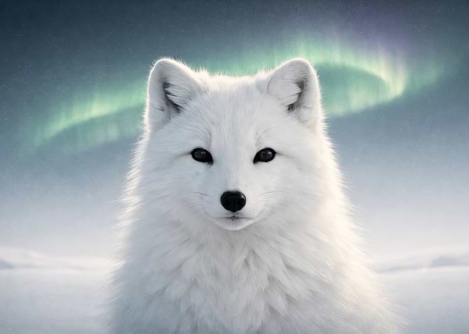 Arctic Fox under Aurora Borealis