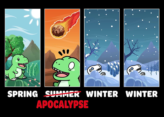 Funny Dinosaur Apocalypse Seasons Cartoon