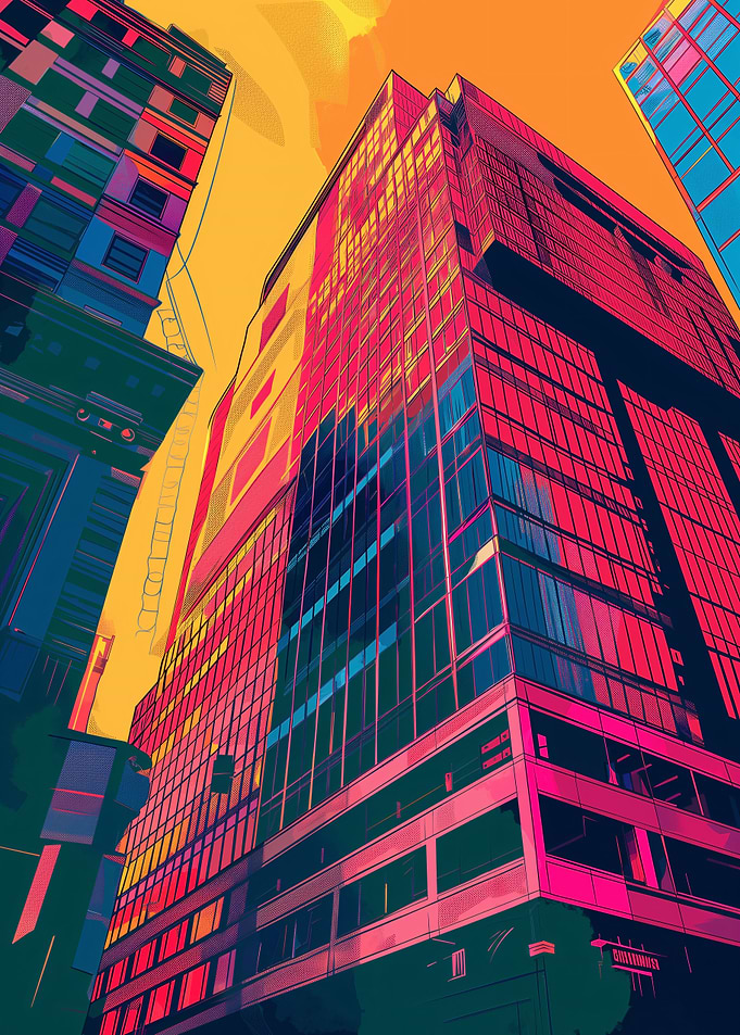 Colorful Cityscape: Skyscrapers Perspective