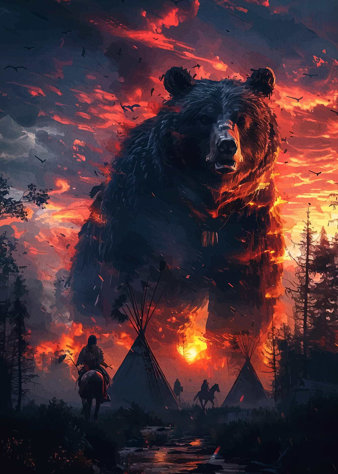 Giant Bear and Native American Camp