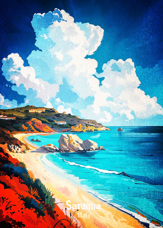 Sardinia Italy Coastal Art Poster